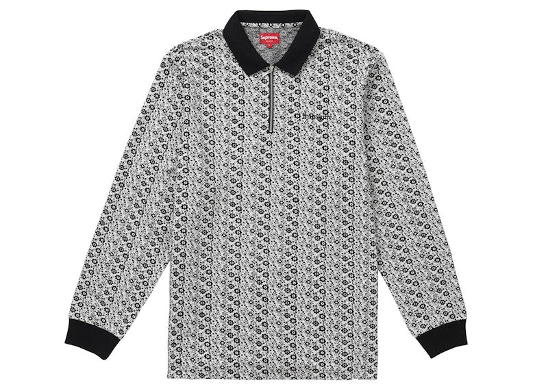 Supreme Floral Jacquard Zip L/S Polo Black