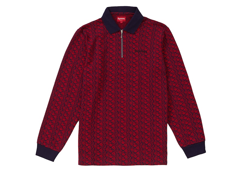 Supreme Floral Jacquard Zip L/S Polo Magenta