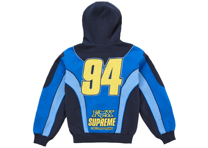 Supreme Fox Racing Zip Up Hooded Sweatshirt Blue