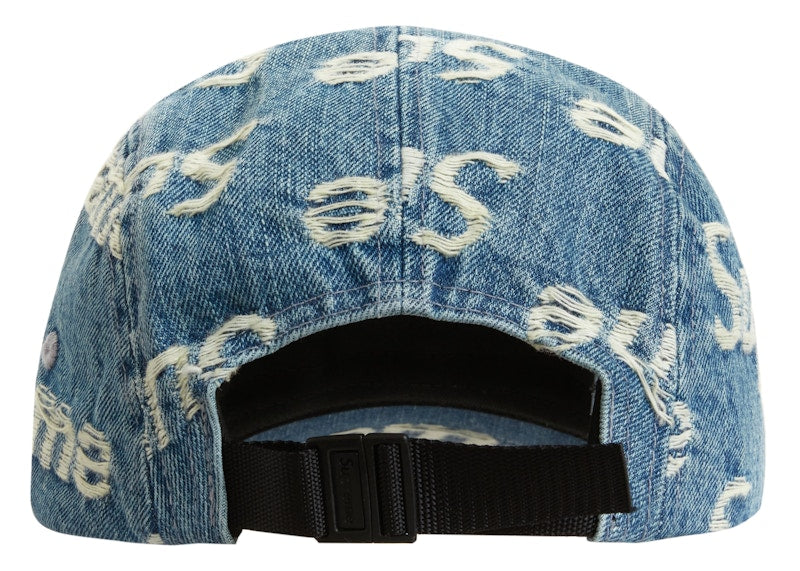 Supreme Frayed Logos Denim Camp Cap Blue