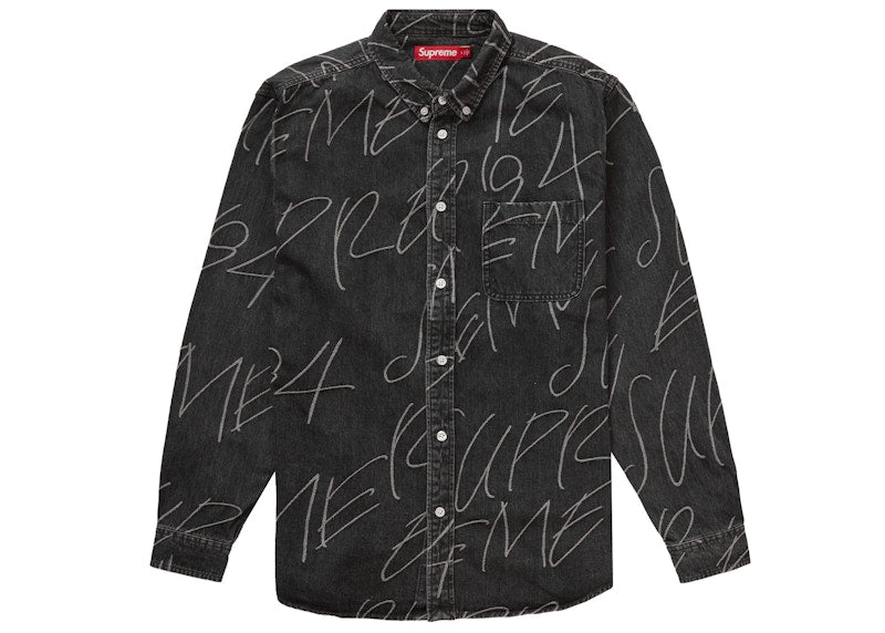 Supreme Handwriting Jacquard Denim Shirt Washed Black