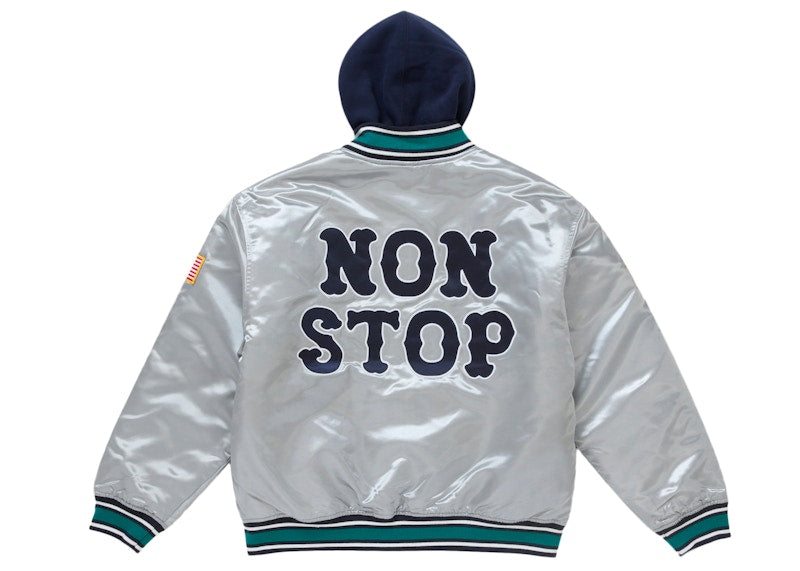 Supreme Homerun Satin Hooded Varsity Jacket Silver