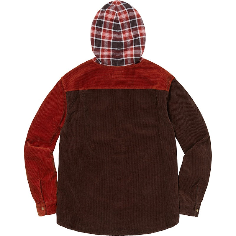 Supreme Hooded Color Blocked Corduroy Shirt Orange/Burgundy