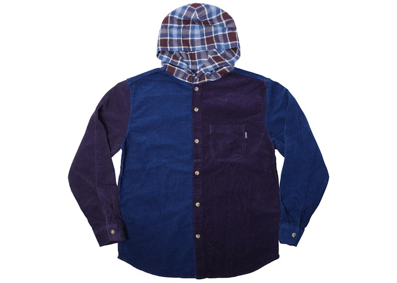 Supreme Hooded Color Blocked Corduroy Shirt Royal/Purple