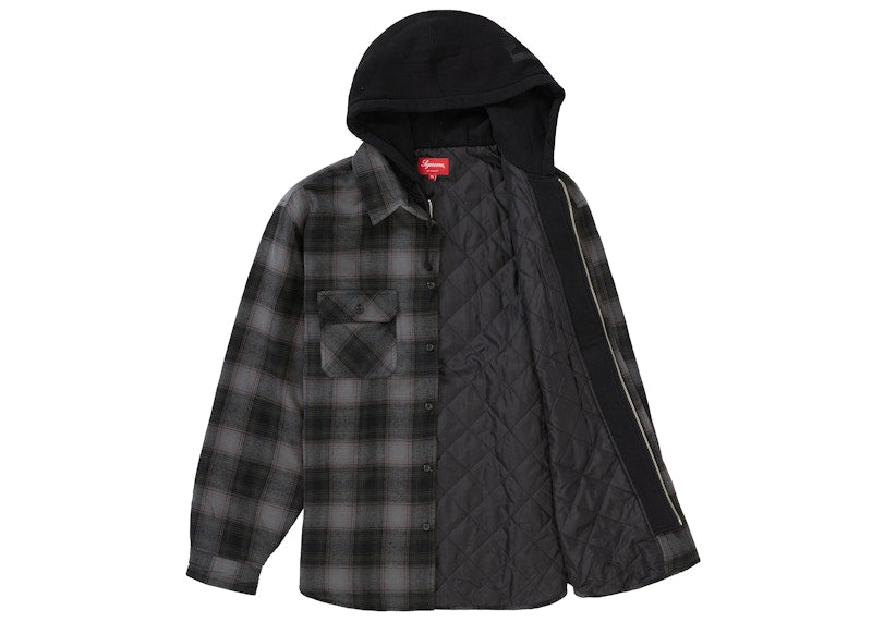 Supreme Hooded Flannel Zip Up Shirt Black