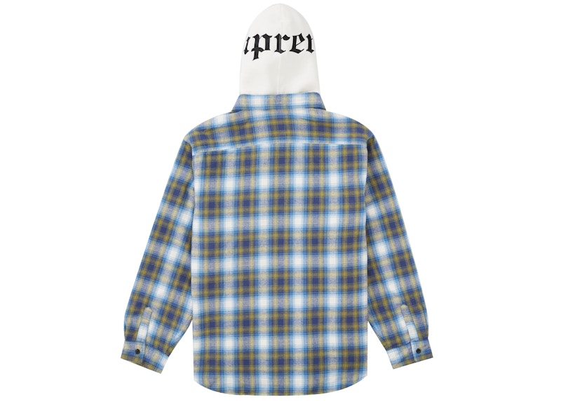Supreme Hooded Flannel Zip Up Shirt Blue