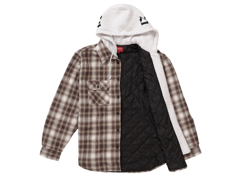 Supreme Hooded Flannel Zip Up Shirt Brown