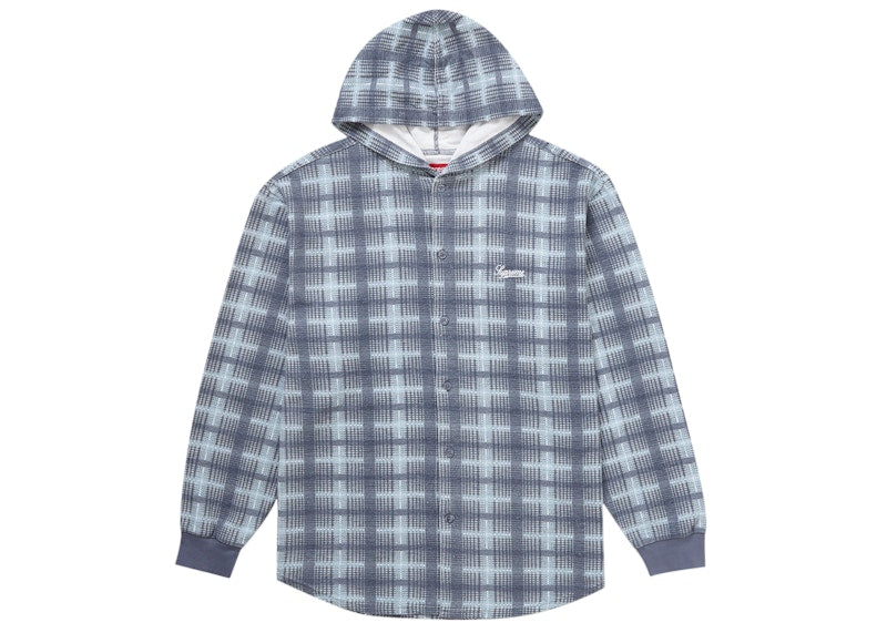 Supreme Hooded Plaid Knit Shirt Blue