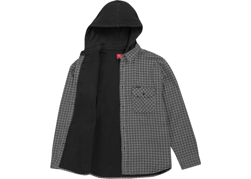 Supreme Houndstooth Flannel Hooded Shirt Black