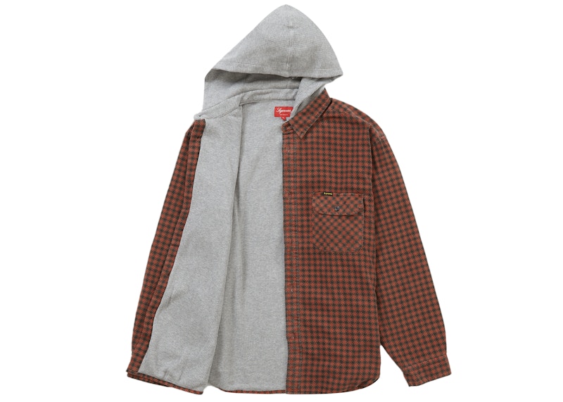 Supreme Houndstooth Flannel Hooded Shirt Red
