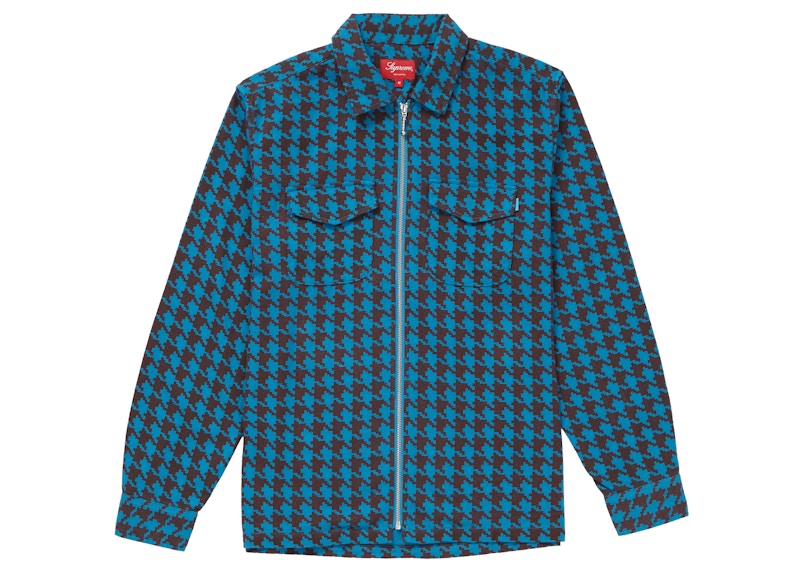 Supreme Houndstooth Flannel Zip Up Shirt Blue
