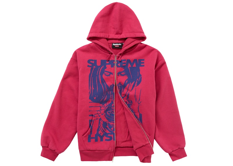 Supreme Hysteric Glamour Thermal Lined Zip Up Hooded Sweatshirt Washed Red