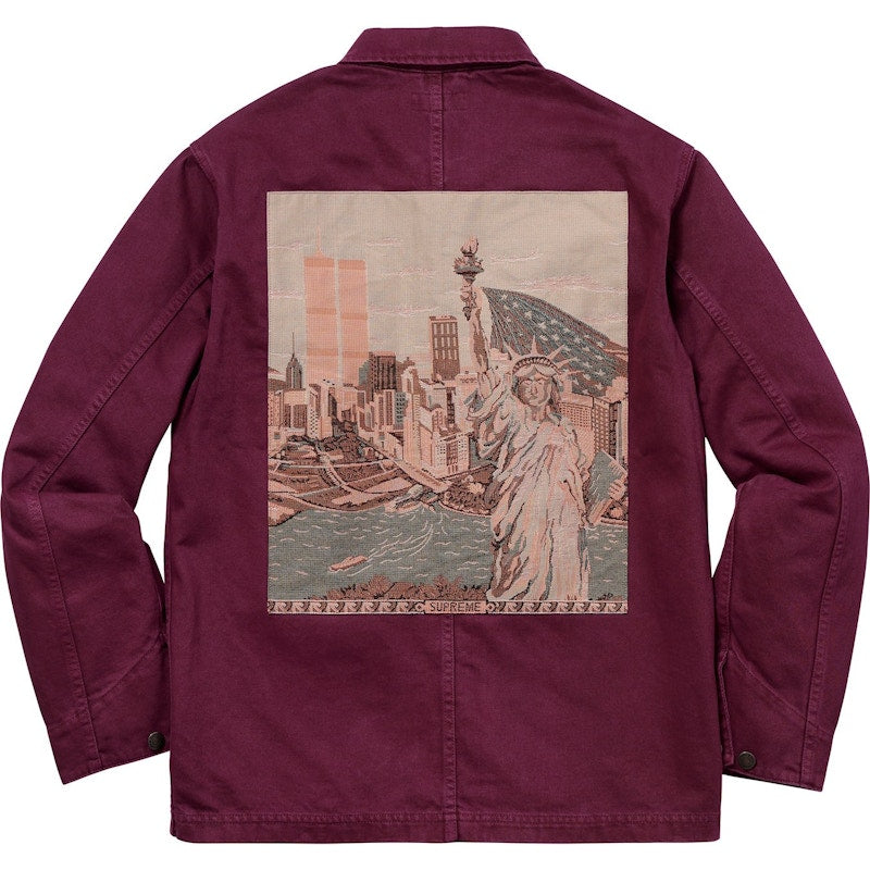 Supreme NY Tapestry Denim Chore Coat Maroon