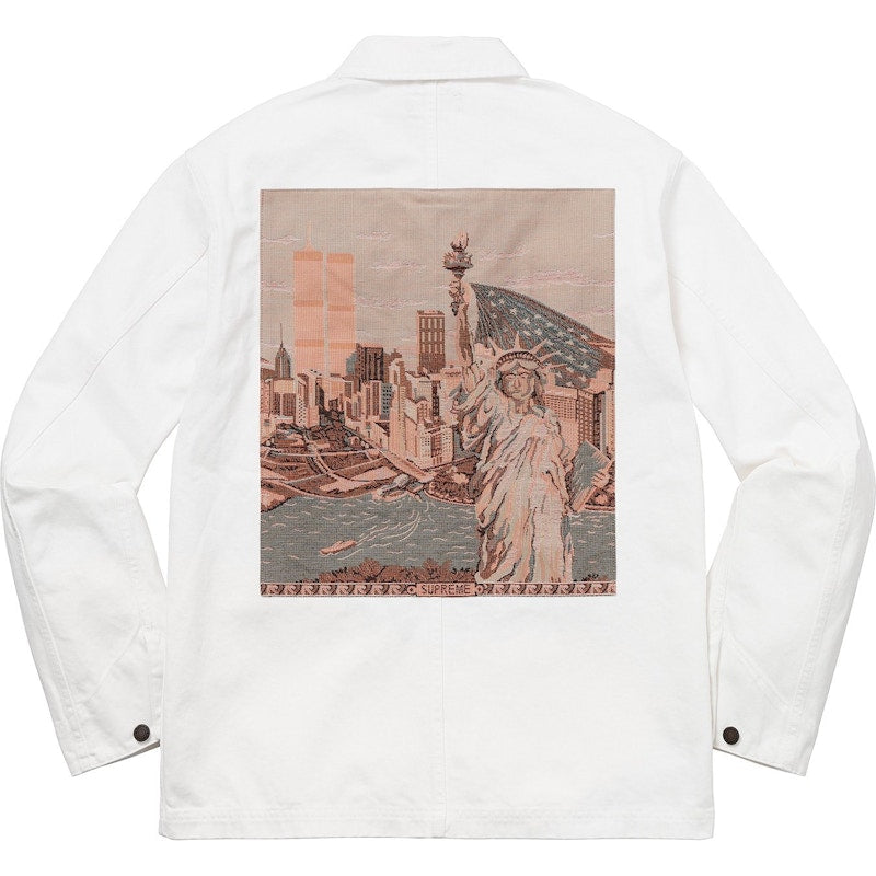 Supreme NY Tapestry Denim Chore Coat White