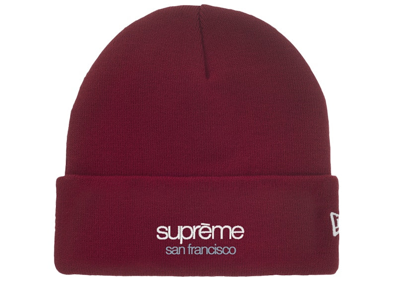 Supreme New Era Classic Logo Shop Beanie Dark Red