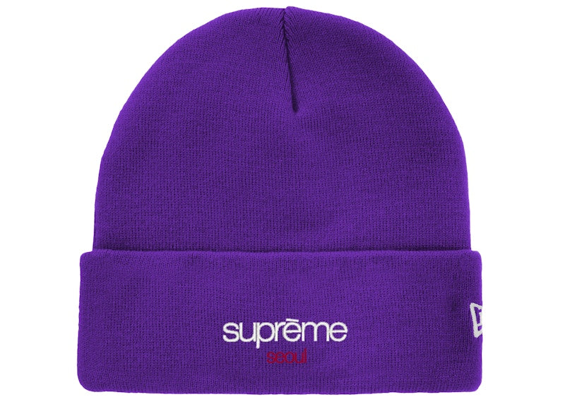 Supreme New Era Classic Logo Shop Beanie Purple