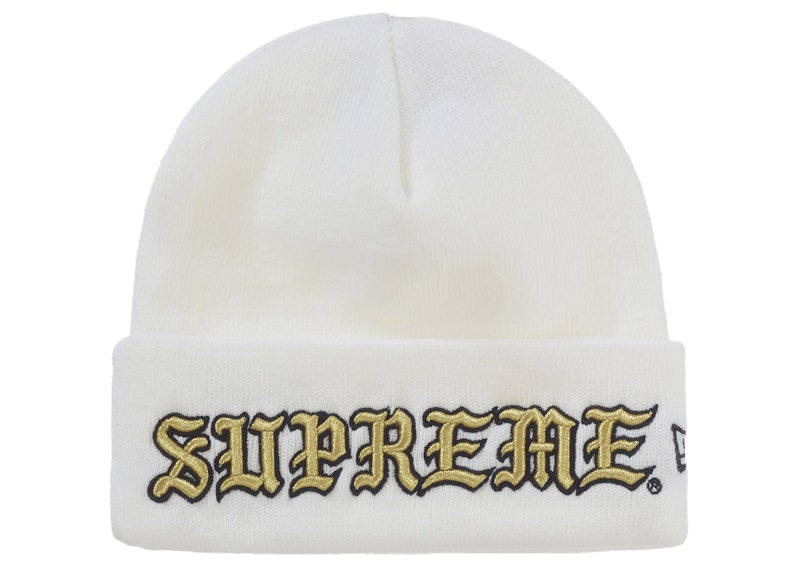 Supreme New Era Old English Beanie White