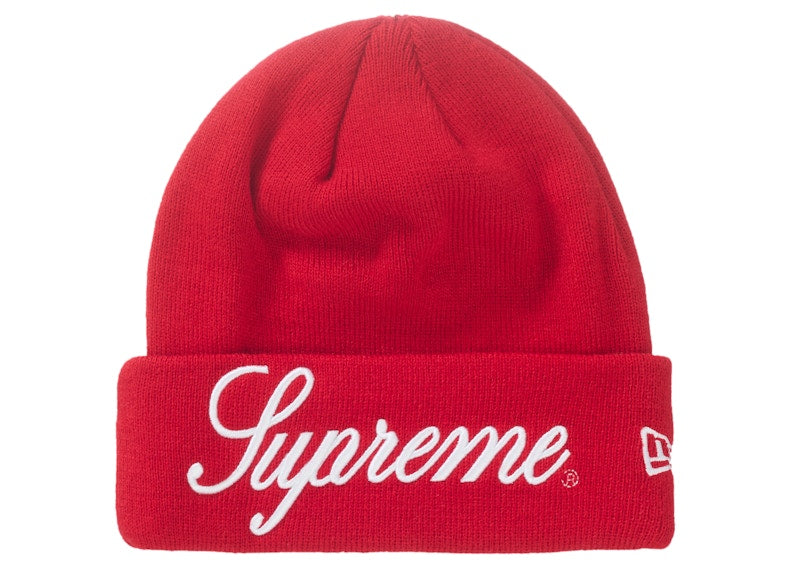 Supreme New Era Script Beanie Red
