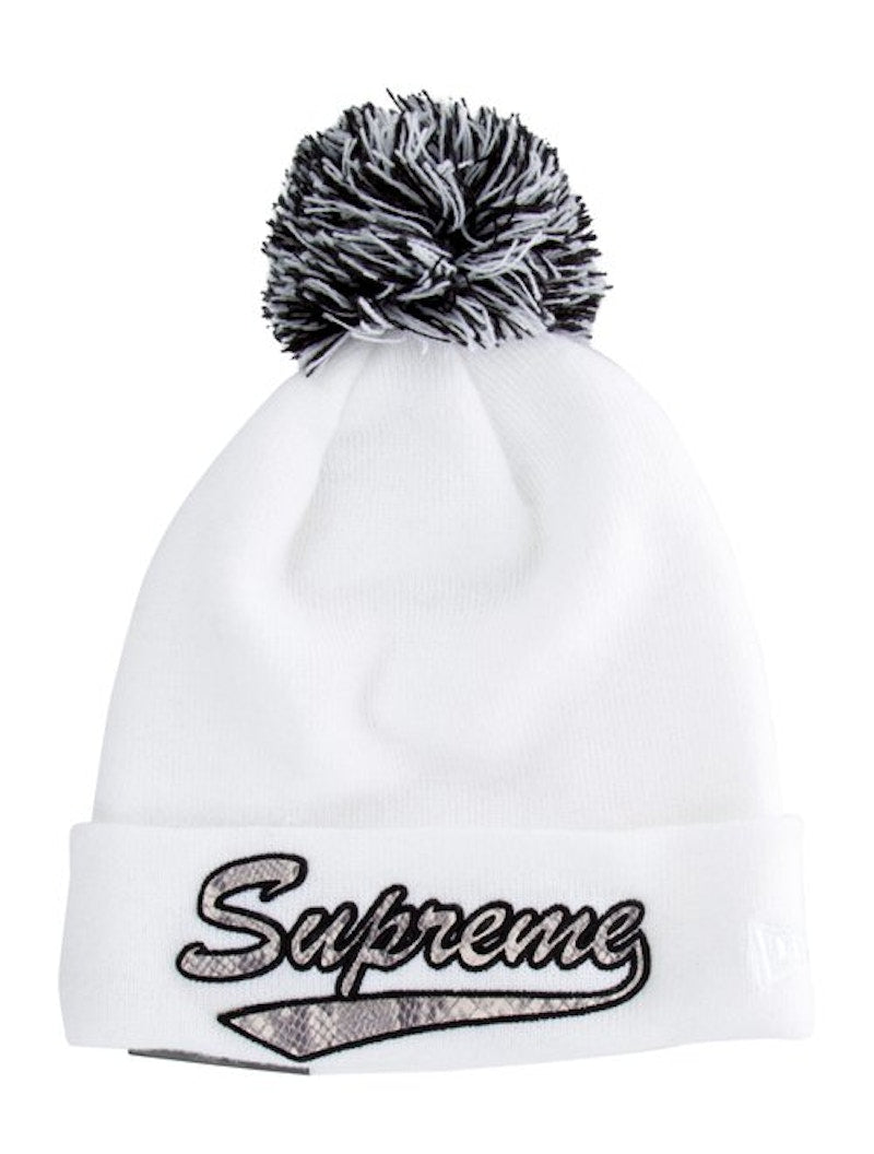 Supreme New Era Snake Script Beanie White