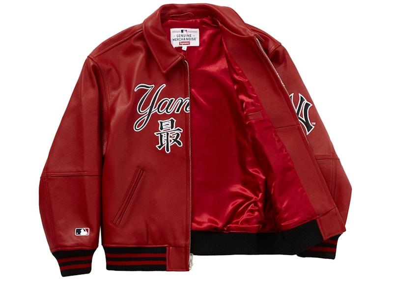 Supreme New York Yankees Kanji Leather Varsity Jacket Red