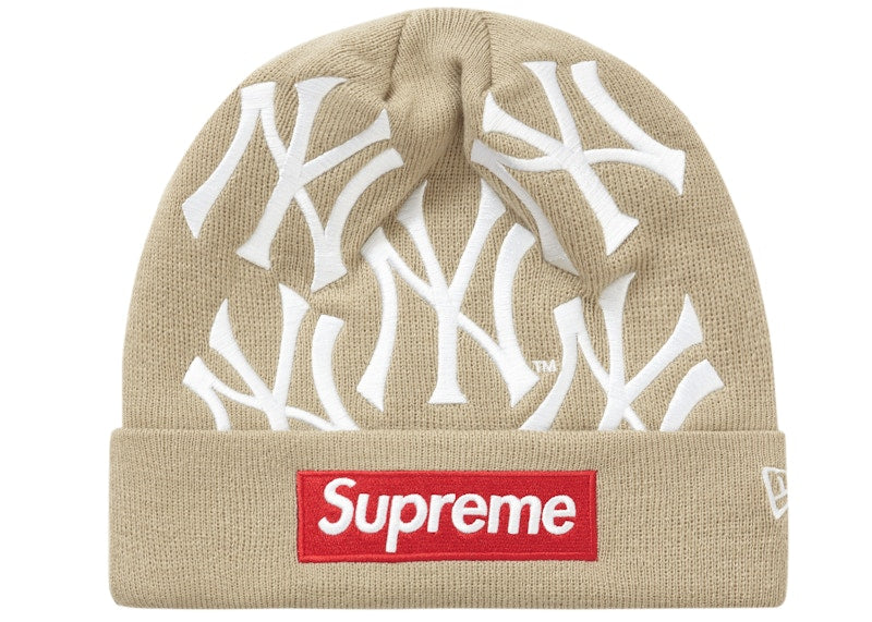 Supreme New York Yankees New Era Box Logo Beanie Tan