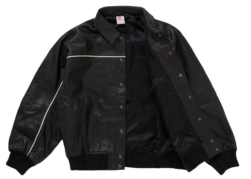 Supreme Nike Leather Varsity Jacket Black