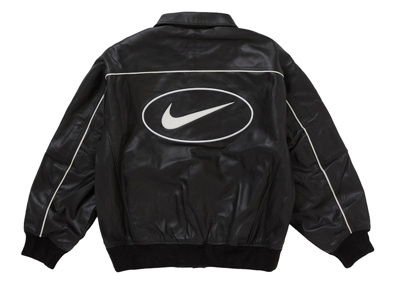 Supreme Nike Leather Varsity Jacket Black
