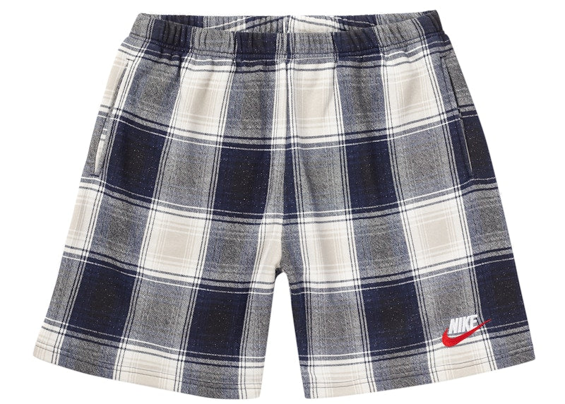 Supreme Nike Plaid Sweatshort Navy