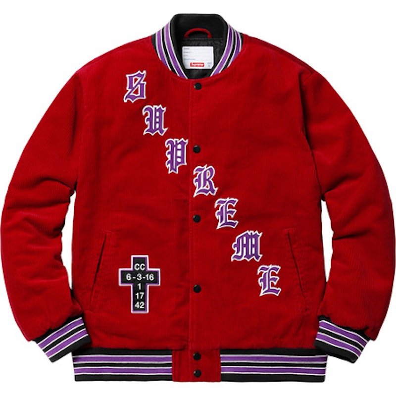 Supreme Old English Corduroy Varsity Jacket Red