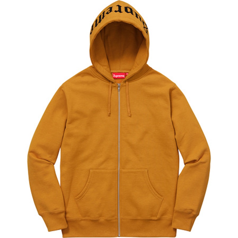 Supreme Old English Hood Logo Zip Up Hoodie Gold