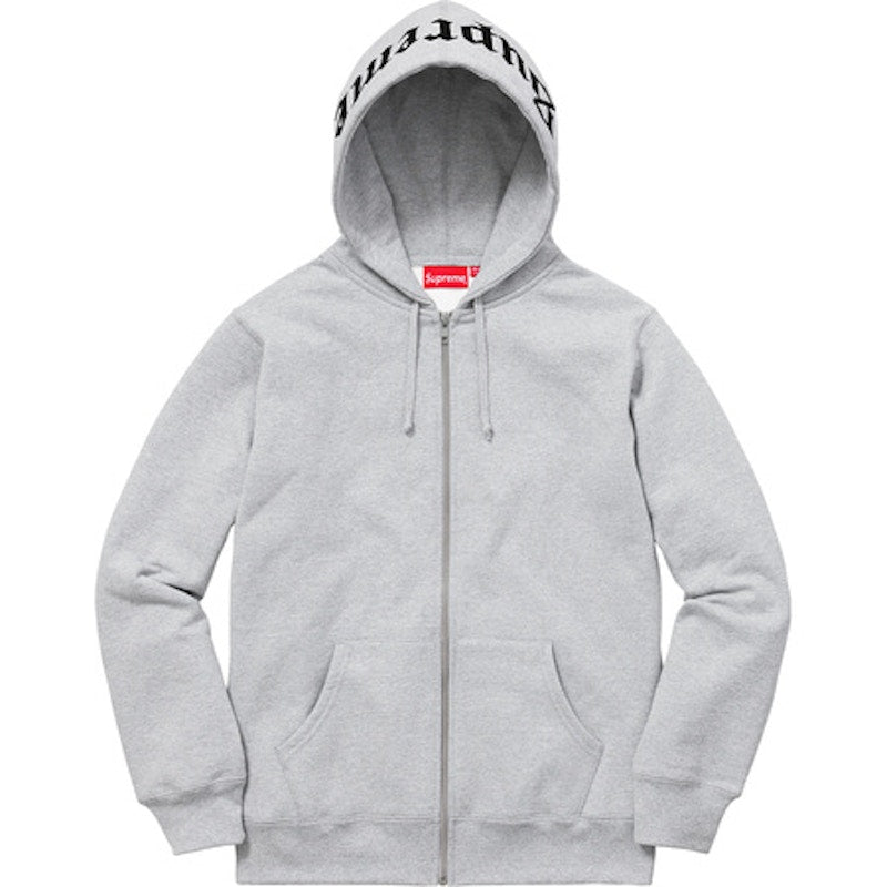 Supreme Old English Hood Logo Zip Up Hoodie Heather Grey