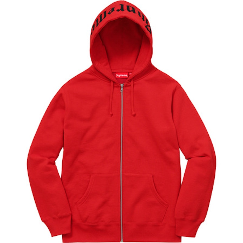 Supreme Old English Hood Logo Zip Up Hoodie Red