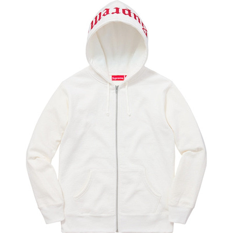 Supreme Old English Hood Logo Zip Up Hoodie White