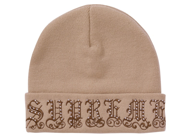 Supreme Old English Rhinestone Beanie Tan