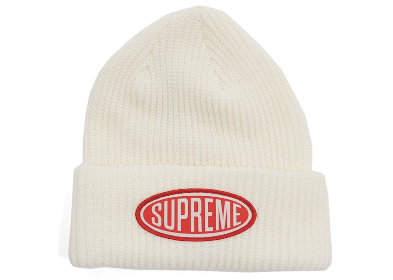 Supreme Oval Patch Beanie White