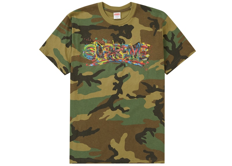 Supreme Paint Logo Tee Woodland Camo