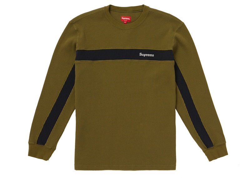 Supreme Panel Stripe Waffle Thermal Olive