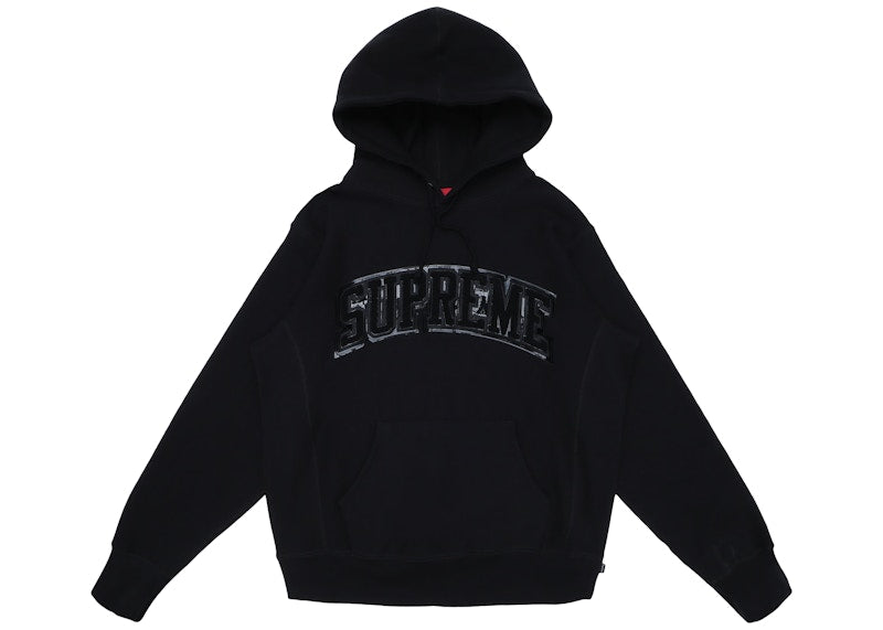Supreme Patent/Chenille Arc Logo Hooded Sweatshirt Black