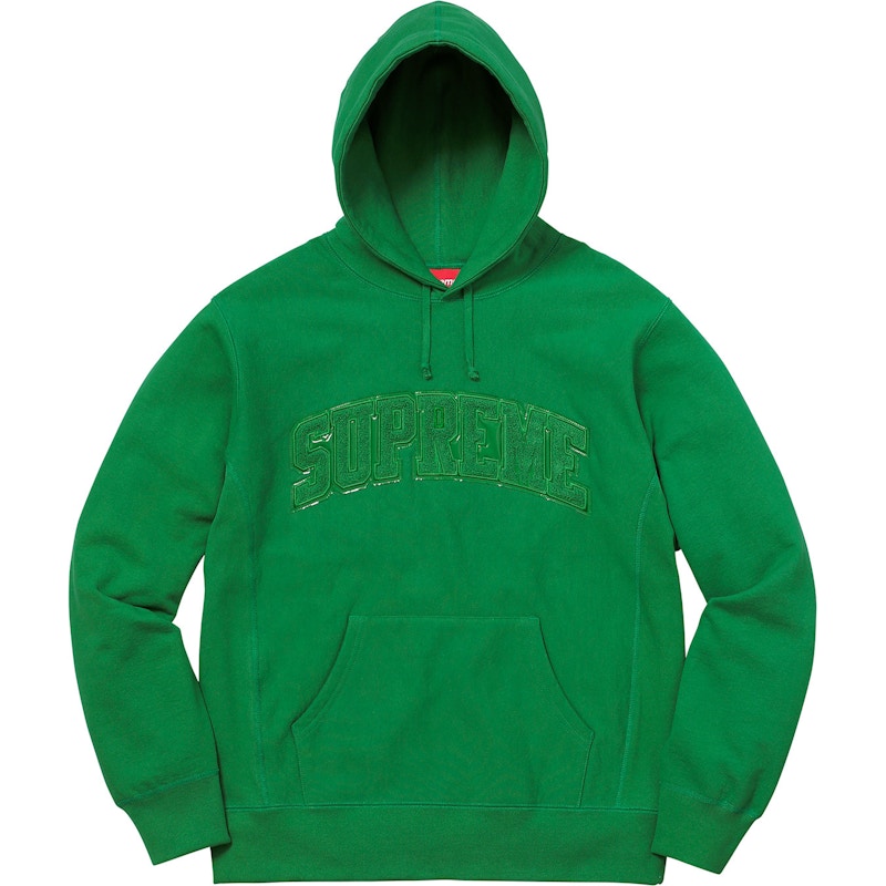 Supreme Patent/Chenille Arc Logo Hooded Sweatshirt Kelly Green