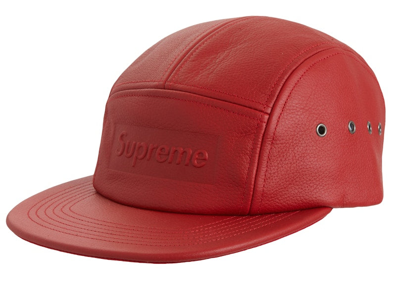 Supreme Pebbled Leather Camp Cap Red