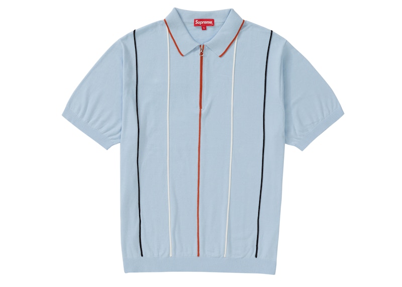 Supreme Pinstripe Half Zip Polo Light Blue