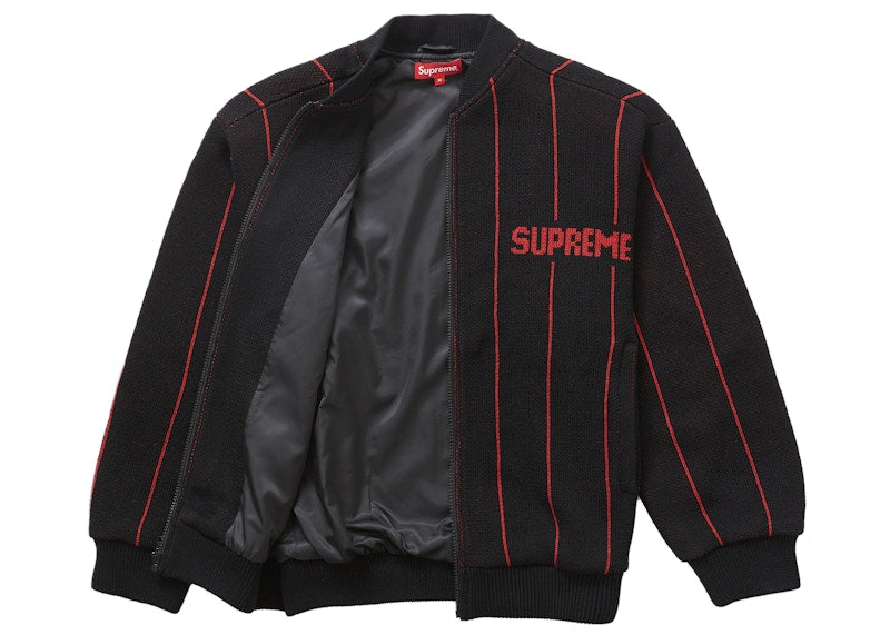 Supreme Pinstripe Varsity Zip Up Sweater Black
