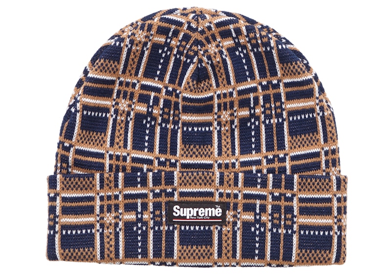 Supreme Plaid Beanie Navy