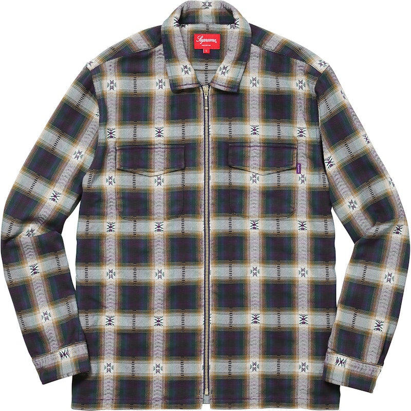 Supreme Plaid Flannel Zip Up Shirt Navy