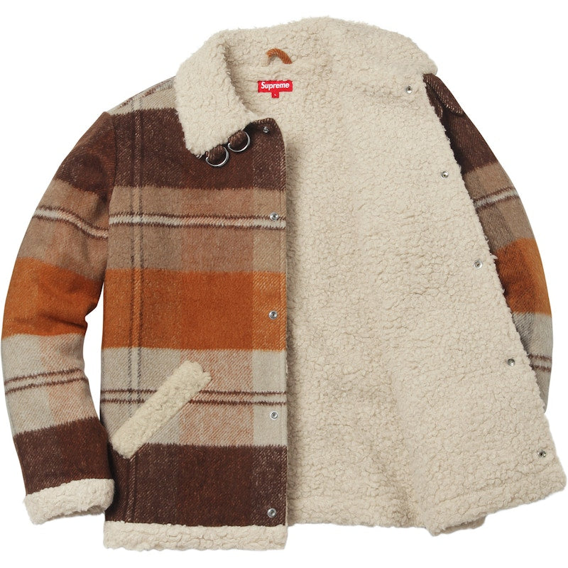 Supreme Plaid Shearling Bomber Brown Plaid