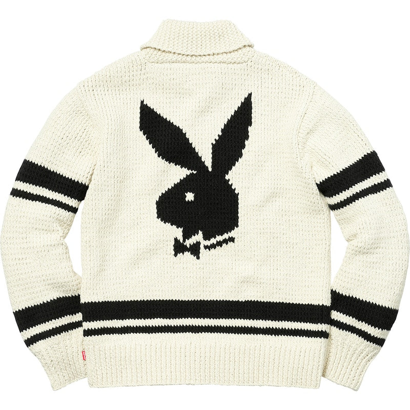 Supreme Playboy Shawl Collar Full Zip Sweater Natural