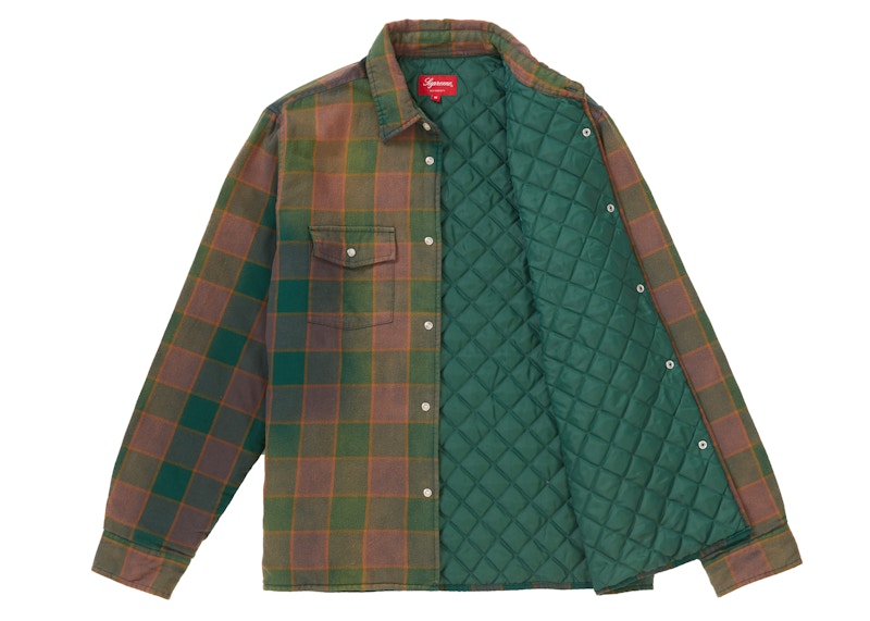 Supreme Quilted Faded Plaid Shirt Dusty Green