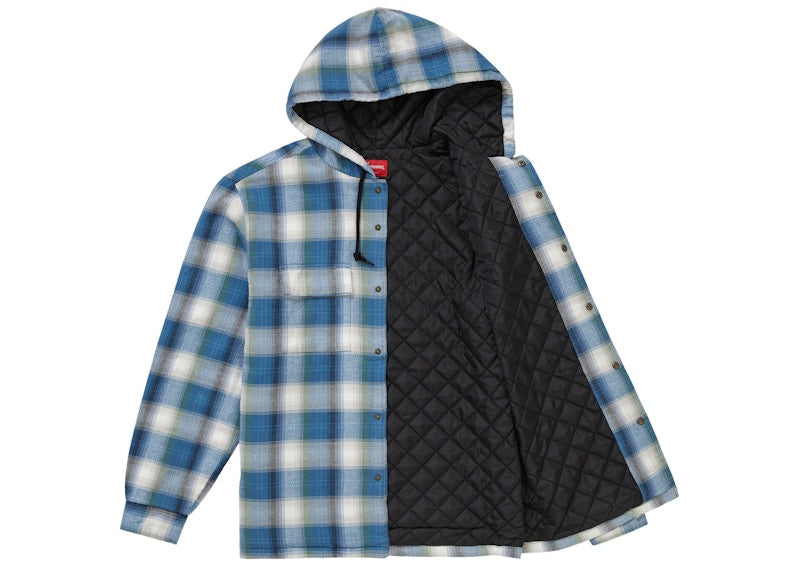 Supreme Quilted Hooded Plaid Shirt Blue