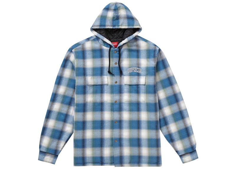 Supreme Quilted Hooded Plaid Shirt Blue