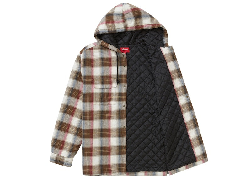 Supreme Quilted Hooded Plaid Shirt Brown